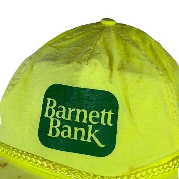 Vintage Neon Yellow Green Barnett Bank Baseball Adjustable Cap Needs Restored - Picture 3 of 5